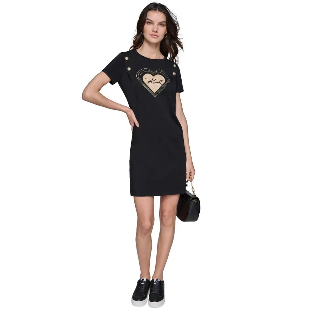 Karl Lagerfeld Paris Womens Size S Black Heart Graphic T-Shirt Dress NWT $99